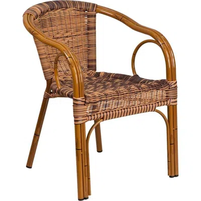 Flash Furniture Burning Brown Rattan Patio Chair-dark Red Bamboo-aluminum Frame Pack Of 3