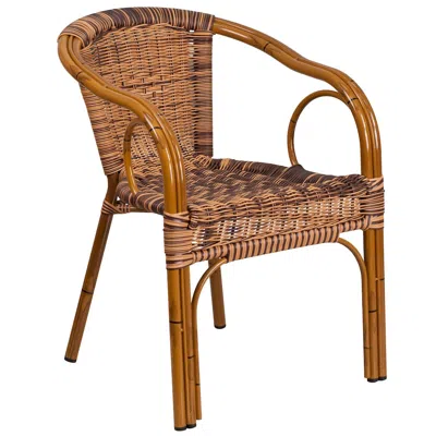 Flash Furniture Burning Brown Rattan Restaurant Patio Chair With Dark Red Bamboo-aluminum Frame