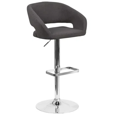 Flash Furniture Charcoal Fabric Adjustable Height Barstool With Rounded Mid-back And Chrome Base In Gray