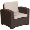 Flash Furniture Chocolate Brown Faux Rattan Chair With All-weather Beige Cushion In Brown