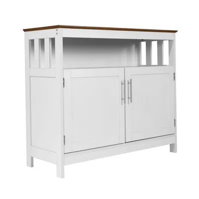 Flash Furniture Classic Buffet And Sideboard Storage Cabinet, Walnut Top/white Frame