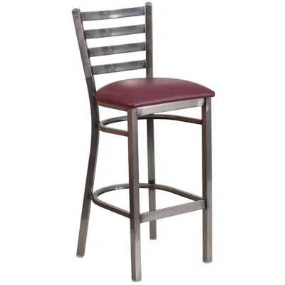 Flash Furniture Clear Coated Ladder Back Metal Restaurant Barstool - Burdy Vinyl Seat In Multi