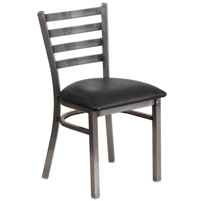 Flash Furniture Clear Coated Ladder Back Metal Restaurant Chair - Black Vinyl Seat
