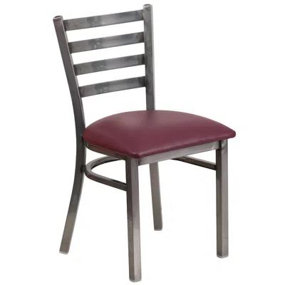 Flash Furniture Clear Coated Ladder Back Metal Restaurant Chair - Burdy Vinyl Seat In Gray