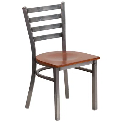 Flash Furniture Clear Coated Ladder Back Metal Restaurant Chair - Cherry Wood Seat In Brown