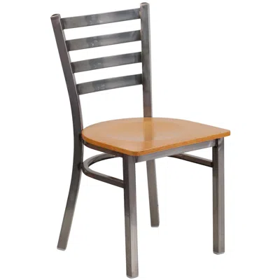 Flash Furniture Clear Coated Ladder Back Metal Restaurant Chair - Natural Wood Seat In Multi