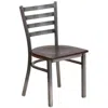 Flash Furniture Clear Coated Ladder Back Metal Restaurant Chair - Walnut Wood Seat In Brown