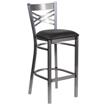 Flash Furniture Clear Coated ''x'' Back Metal Restaurant Barstool - Black Vinyl Seat In Gray