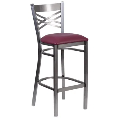 Flash Furniture Clear Coated ''x'' Back Metal Restaurant Barstool - Burdy Vinyl Seat In Black