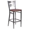 Flash Furniture Clear Coated ''x'' Back Metal Restaurant Barstool - Cherry Wood Seat In Multi