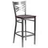 Flash Furniture Clear Coated ''x'' Back Metal Restaurant Barstool - Mahogany Wood Seat In Gray