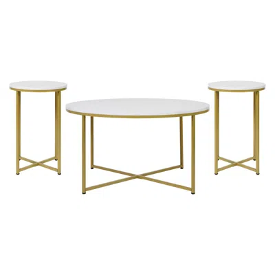 Flash Furniture Coffee And End Table Set - White Marbled Top, Brushed Gold Frame, 3 Piece