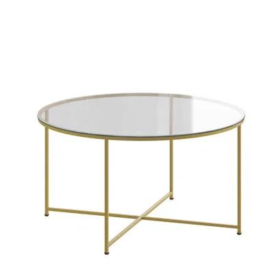 Flash Furniture Coffee Table - Clear Glass Accent Table With Crisscross Brushed Gold Frame