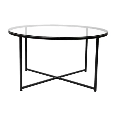 Flash Furniture Coffee Table - Modern Clear Glass Accent Table With Crisscross Matte Black Frame