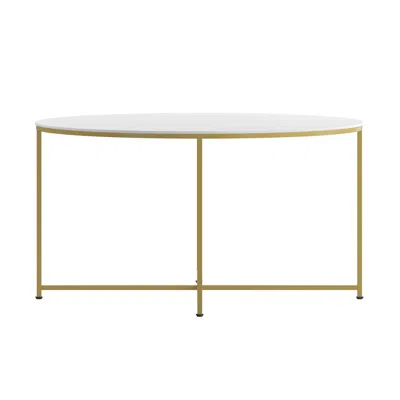 Flash Furniture Coffee Table - White Finish Accent Table With Crisscross Brushed Gold Frame