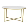 Flash Furniture Coffee Table - White Marble Finish Accent Table With Brushed Gold Frame In White