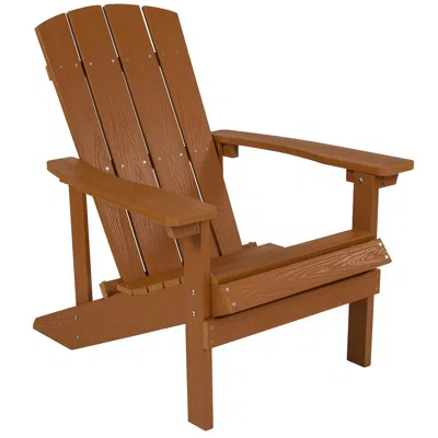 Flash Furniture Commercial All-weather Poly Resin Wood Adirondack Chair In Teak In Brown