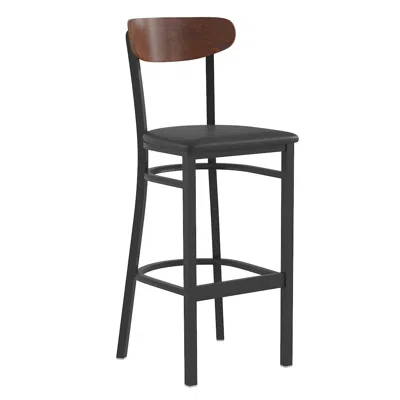 Flash Furniture Commercial Bar Stool With Vinyl Upholstered Seat And Wood Boomerang Back In Black