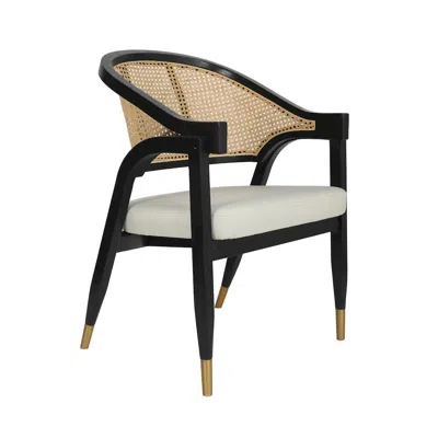 Flash Furniture Commercial Cane Rattan Dining Chair With Cushioned Seat, Black In Multi