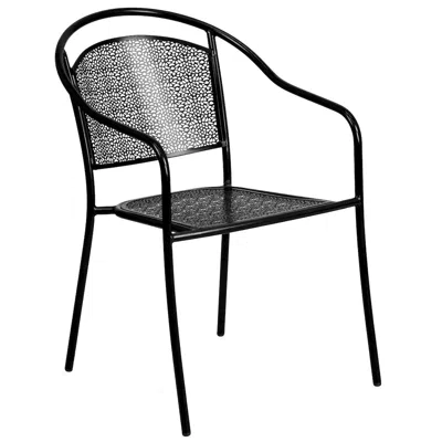 Flash Furniture Commercial Grade Black Indoor-outdoor Steel Patio Arm Chair With Round Back
