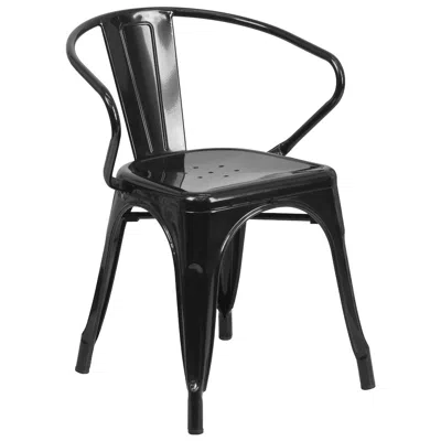 Flash Furniture Commercial Grade Black Metal Indoor-outdoor Chair With Arms
