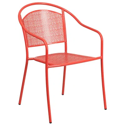 Flash Furniture Commercial Grade Coral Indoor-outdoor Steel Patio Arm Chair With Round Back In Red