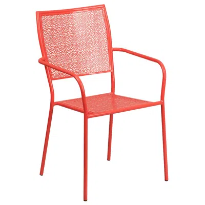 Flash Furniture Commercial Grade Coral Indoor-outdoor Steel Patio Arm Chair With Square Back In Red