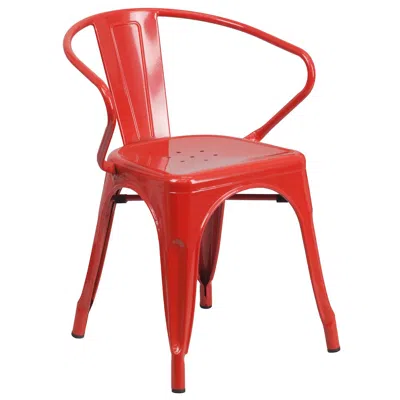 Flash Furniture Commercial Grade Red Metal Indoor-outdoor Chair With Arms