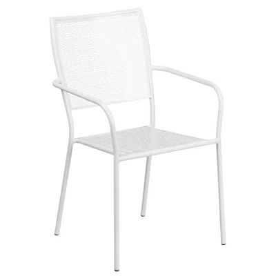 Flash Furniture Commercial Grade White Indoor-outdoor Steel Patio Arm Chair With Square Back