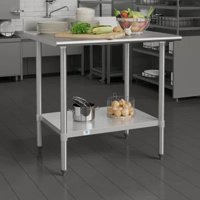 Flash Furniture Commercial Stainless Steel Kitchen Prep And Work Table With Shelf And Backsplash