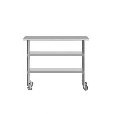 Flash Furniture Commercial Stainless Steel Work Table With Dual Undershelves And Casters In Gray