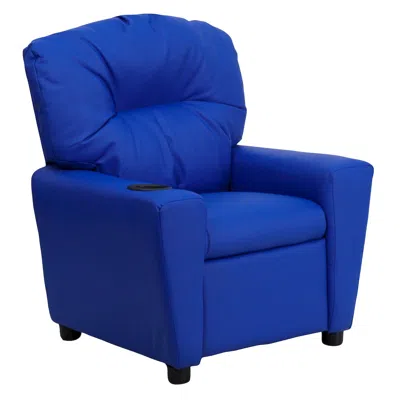 Flash Furniture Contemporary Blue Vinyl Kids Recliner With Cup Holder In Multi