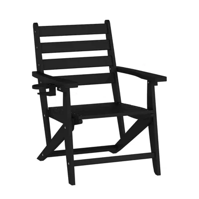 Flash Furniture Contemporary Commercial Grade Adirondack Dining Chair With Cupholder, Black