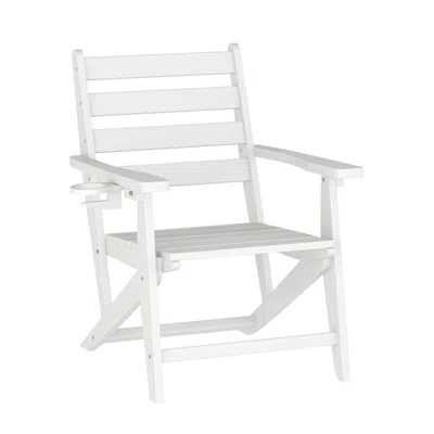 Flash Furniture Contemporary Commercial Grade Adirondack Dining Chair With Cupholder, White
