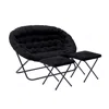 Flash Furniture Contemporary Double Saucer Chair With 2 Ottomans, Black Fabric/black Frame In Black