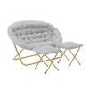 Flash Furniture Contemporary Double Saucer Chair With 2 Ottomans, Gray Fabric/soft Gold Frame In Gray