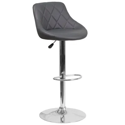 Flash Furniture Contemporary Gray Vinyl Bucket Seat Adjustable Height Barstool With Chrome Base
