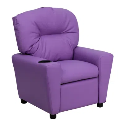Flash Furniture Contemporary Lavender Vinyl Kids Recliner With Cup Holder In Purple