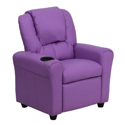 Flash Furniture Contemporary Lavender Vinyl Kids Recliner With Cup Holder And Headrest In Purple