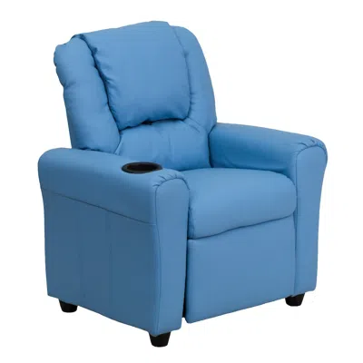 Flash Furniture Contemporary Light Blue Vinyl Kids Recliner With Cup Holder And Headrest