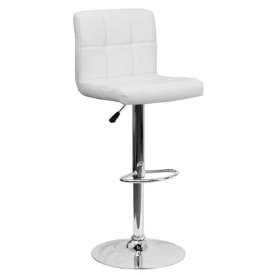 Flash Furniture Contemporary White Quilted Vinyl Adjustable Height Barstool With Chrome Base