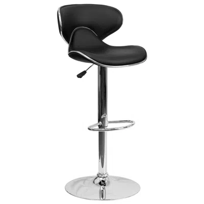 Flash Furniture Cozy Mid-back Black Vinyl Adjustable Height Barstool With Chrome Base