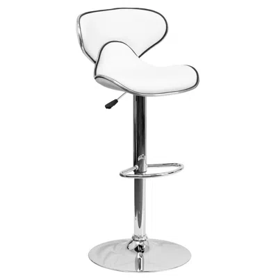 Flash Furniture Cozy Mid-back White Vinyl Adjustable Height Barstool With Chrome Base