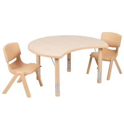 Flash Furniture Crescent Natural Plastic Height Activity Table Set With 2 Chairs