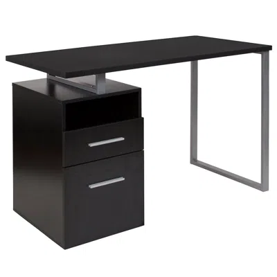 Flash Furniture Dark Ash Wood Grain Finish Computer Desk With Two Drawers And Silver Metal Frame In Black