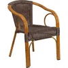 Flash Furniture Dark Brown Rattan Patio Chair With Red Bamboo-aluminum Frame Pack Of 3 In Black