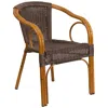 Flash Furniture Dark Brown Rattan Patio Chair With Red Bamboo-aluminum Frame Pack Of 3
