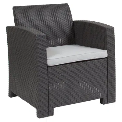 Flash Furniture Dark Gray Faux Rattan Chair With All-weather Seneca Light Gray Cushion