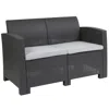 Flash Furniture Dark Gray Faux Rattan Loveseat With All-weather Seneca Light Gray Cushions In Gray