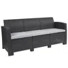 Flash Furniture Dark Gray Faux Rattan Sofa With All-weather Seneca Light Gray Cushions In Black